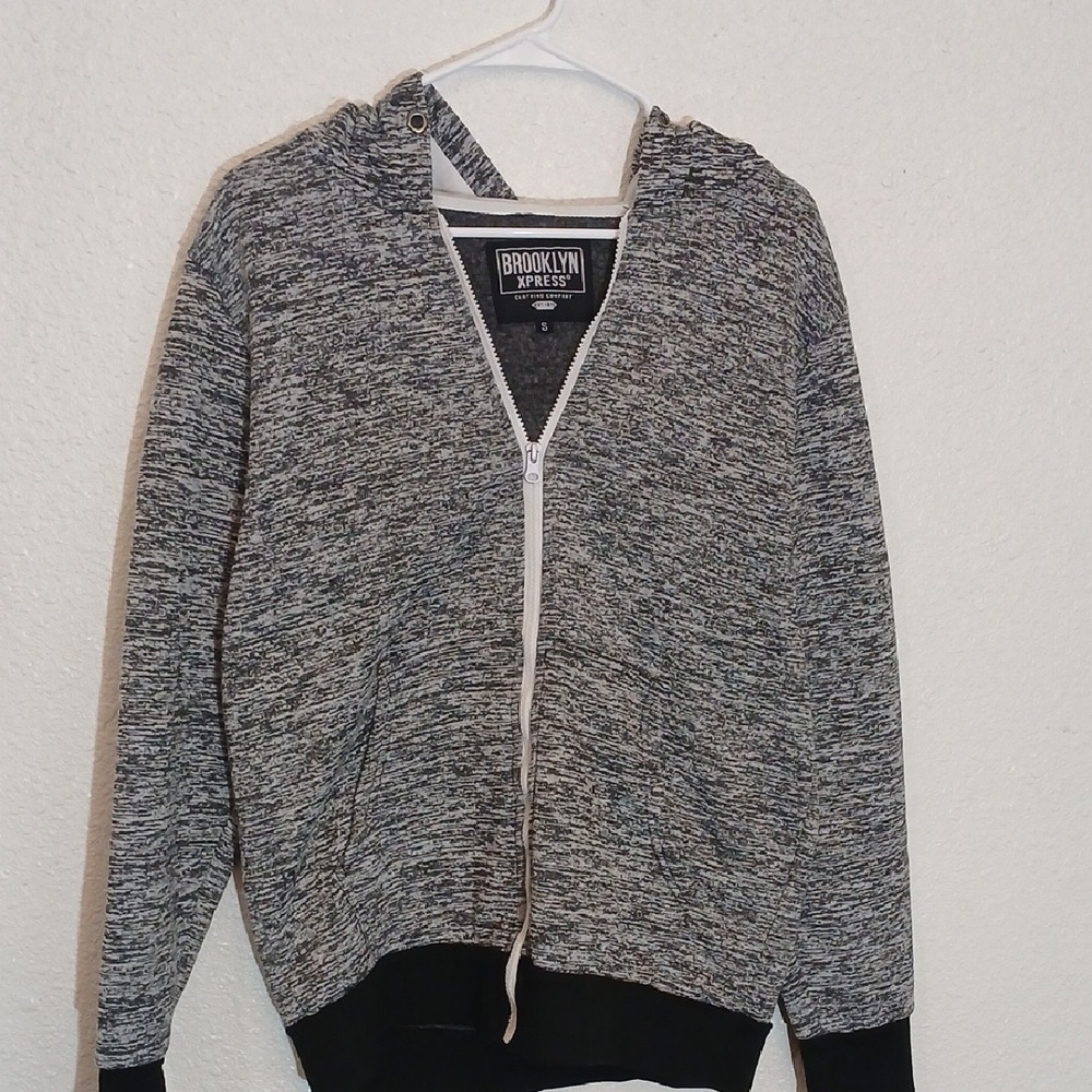 Make Offer Brooklyn Express Black and Gray Zip Up Sweater with Hood